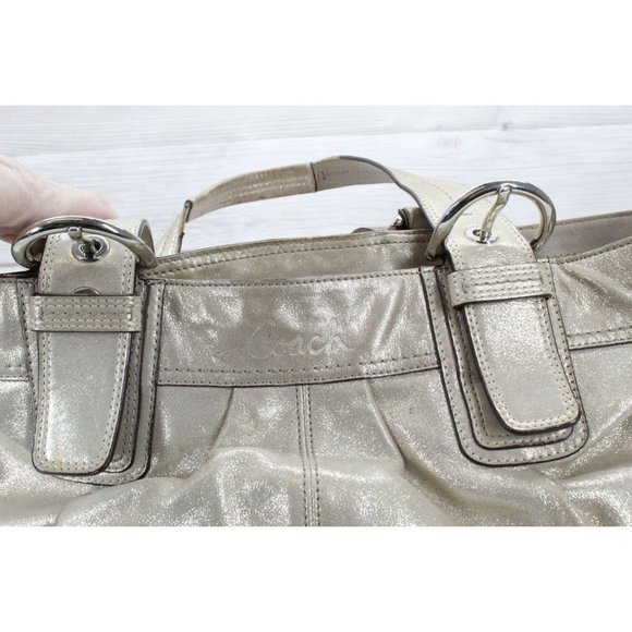 Coach Soho Metallic Gold Leather Pleated Carryall Studded Hobo Shoulder Bag - Picture 5 of 10